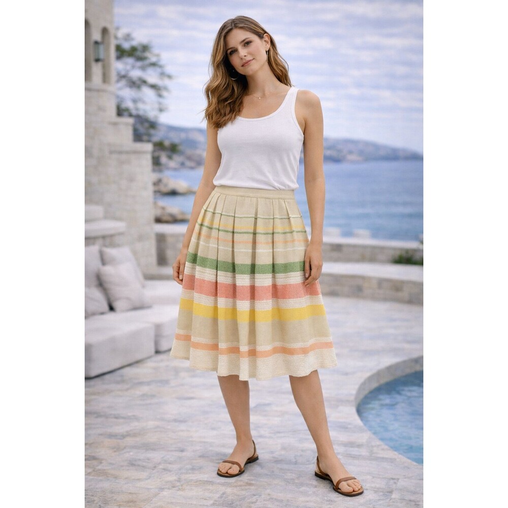 EVA FRANCO Anthropologie Skirt Size 8 100% Cotton Knee Lenght Striped USA MADE‎